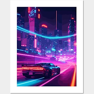 Retro Night Car Poster Posters and Art